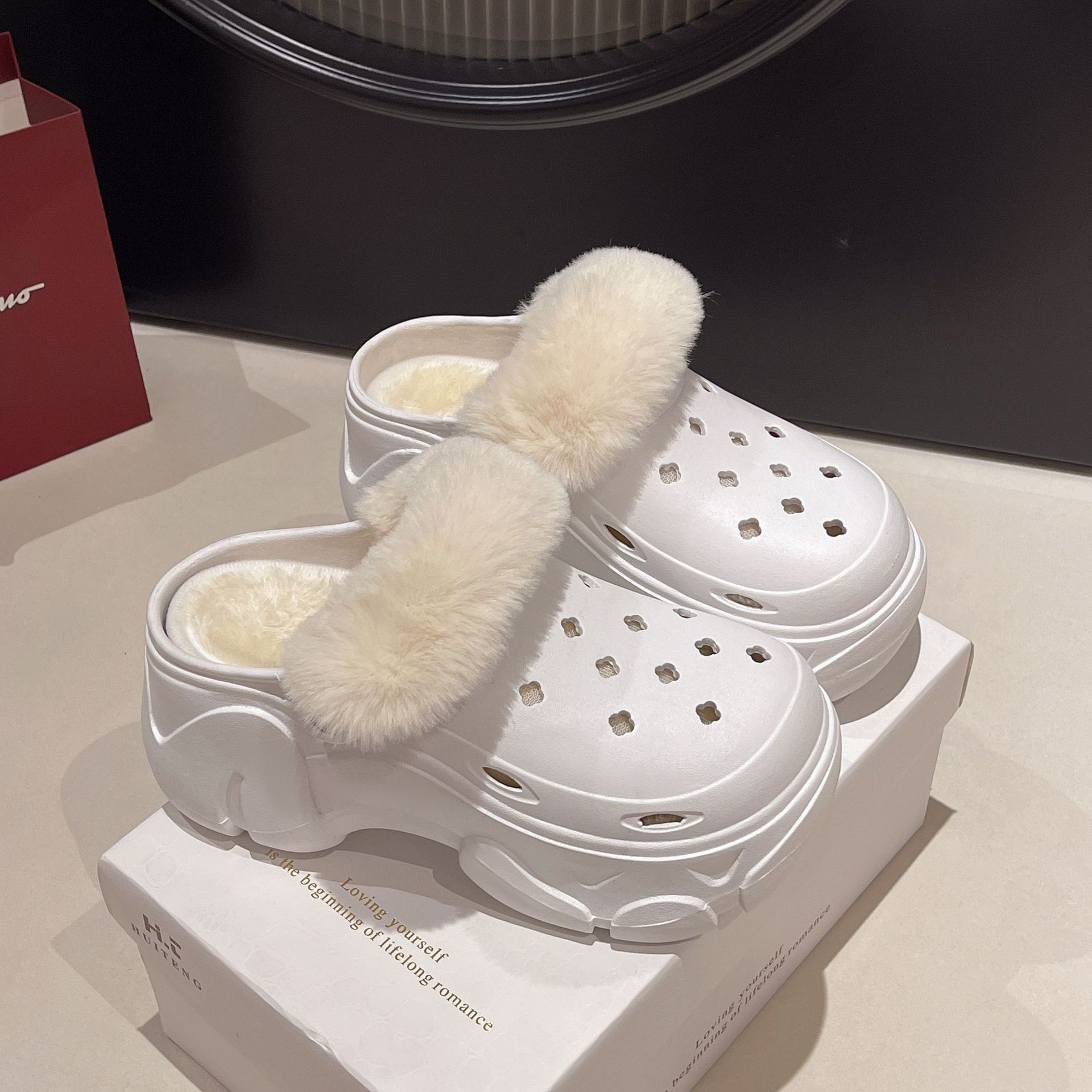 Women'S Shoes Clogs - Dames hoge hak fleece gevoerde klompschoenen