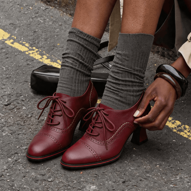 Oxford Lace Up Women - Dames Oxford-schoenen van kunstleer met brogue-look,